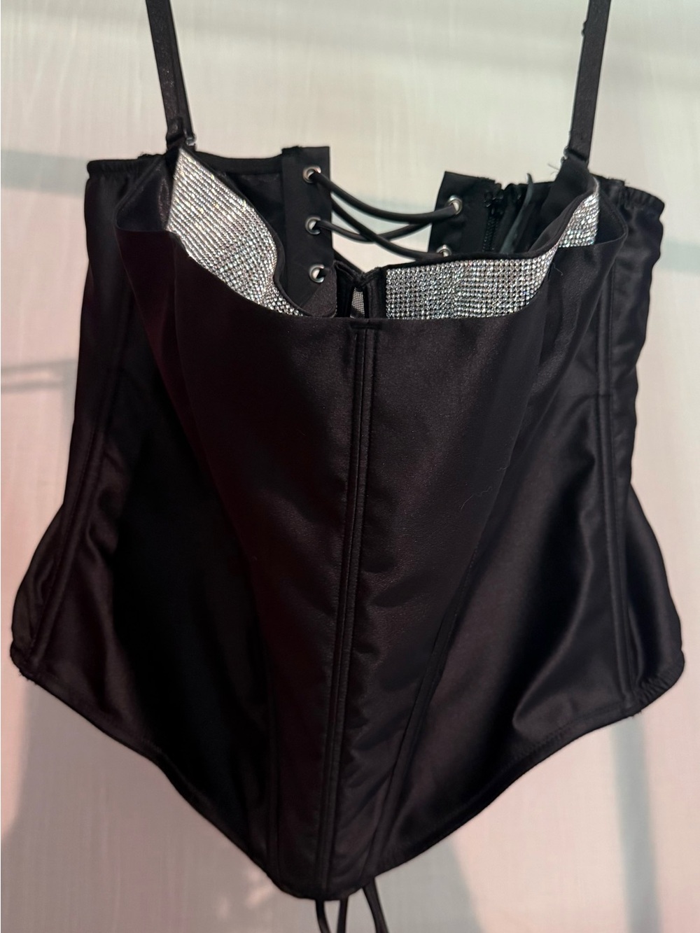 Victoria's Secret Black Corset with Silver Rhinestone Trim